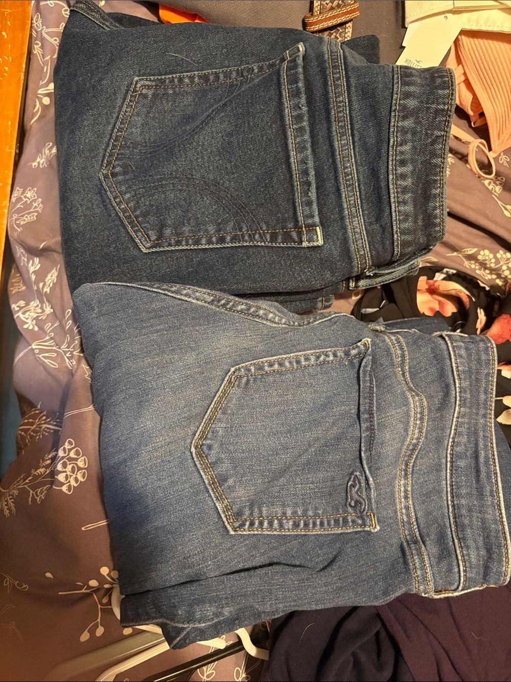 Hollister Women's Bootcut Jeans in Dark and Medium Blue Denim